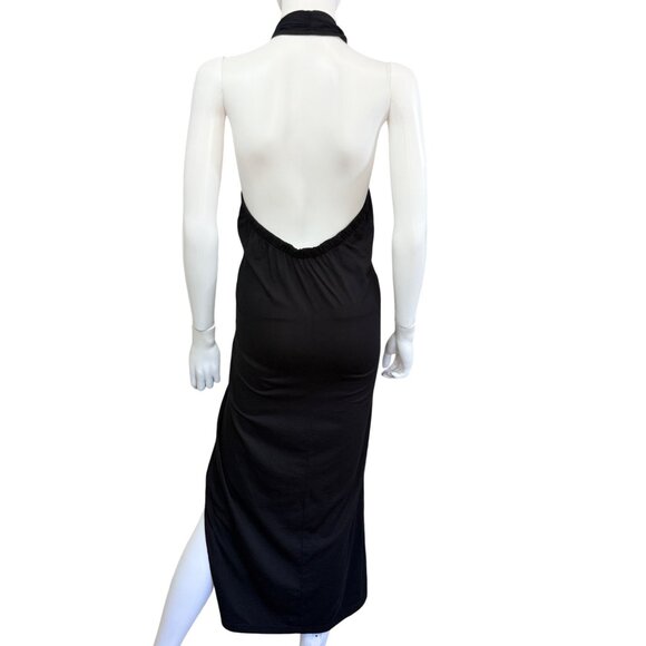 Michael Stars Los Angeles Halter Midi Dress Black Open Back Medium USA - Picture 2 of 4